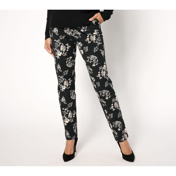 Isaac Mizrahi Live! Pants - Isaac Mizrahi Live! Women's Pants Sz 10 Tall Straight Leg Printed Black A655473